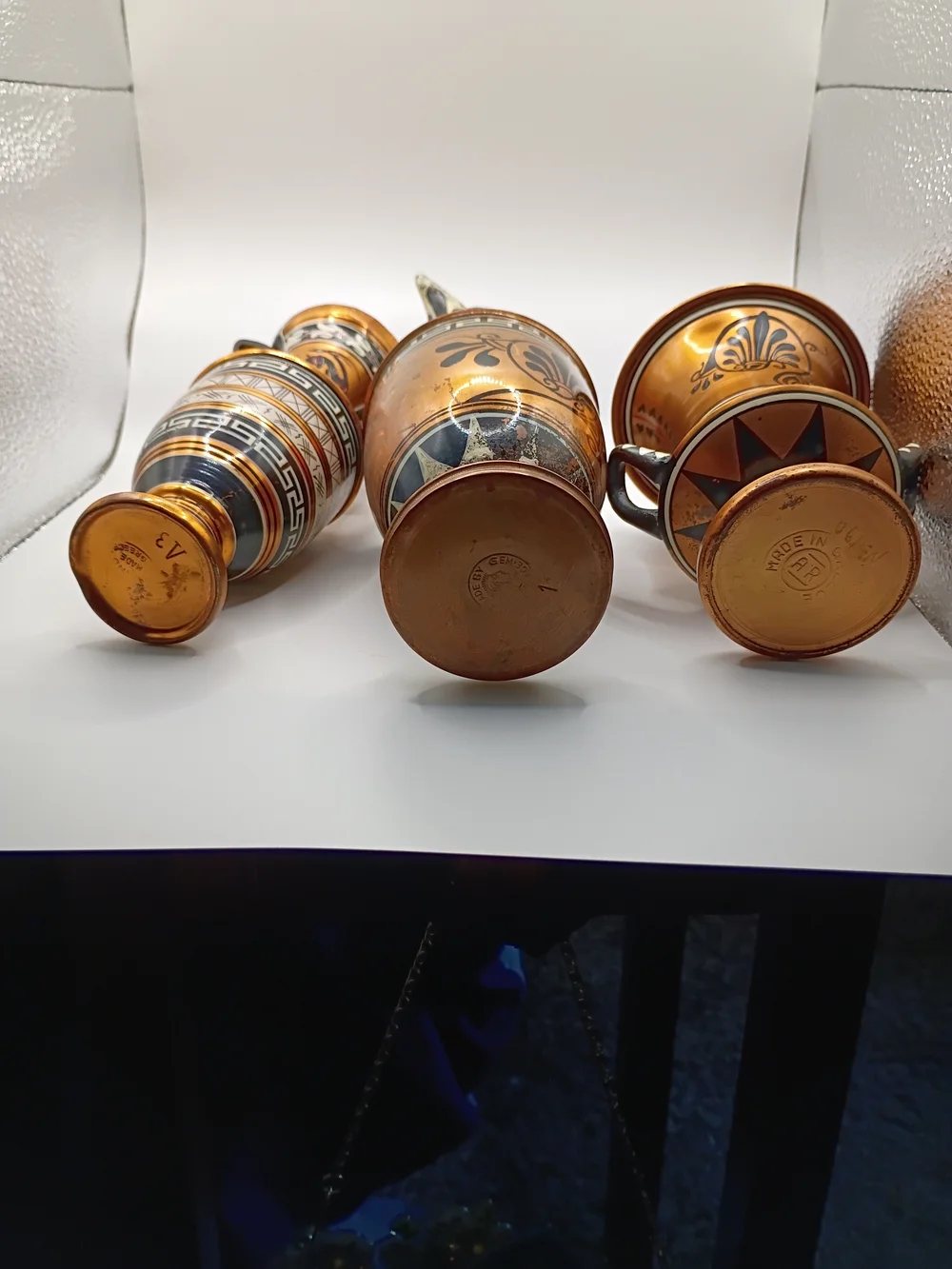 Vintage Hand Painted Greek Copper Vase Set